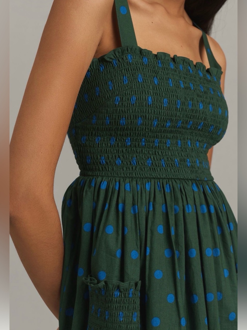 Anthropologie Pinnacle by Shruti Sancheti Smocked A-Line Midi Dress Pockets M - Picture 8 of 16